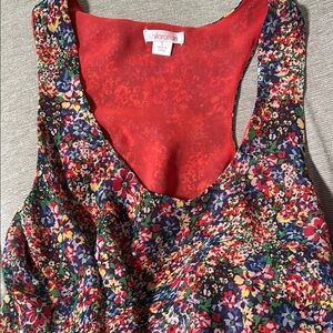 Xhilaration Red and Pink Ruffled Sleeveless Tank Top